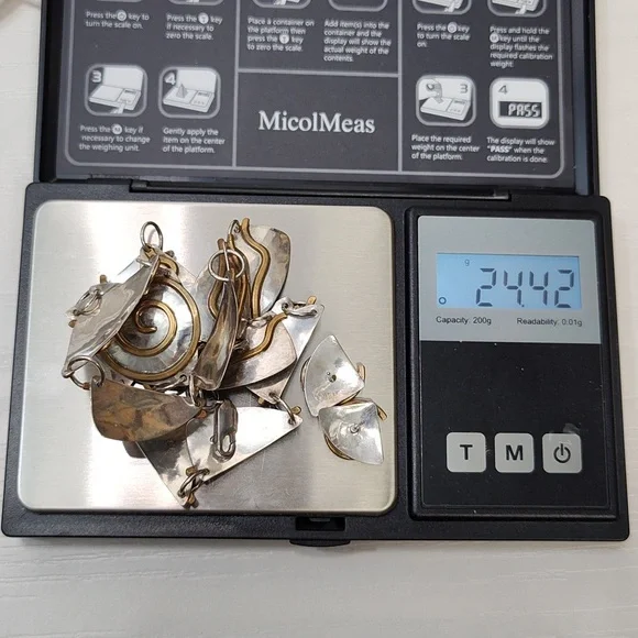 Vintage Sterling Silver Bronze Swirl Hand wrought Modernist Necklace Earring Set - Picture 15 of 15